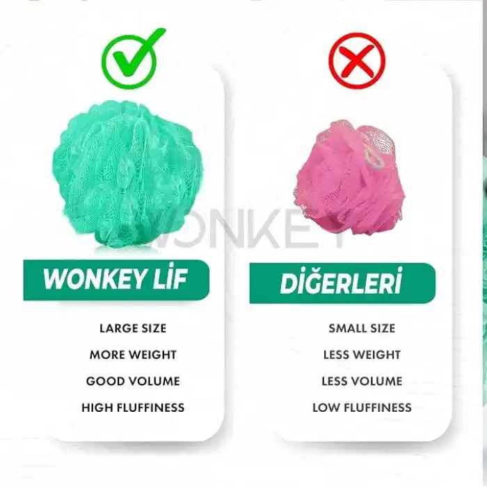 WONKEY - Banyo ve Duş Lifi, Yumuşak Vücut Yıkama Lifi, Karışık Renkli Banyo Kesesi 2li Paket