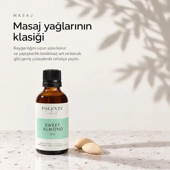 Polente Natural Tatlı Badem Yağı,%100 Saf ve Doğal, Soğuk Sıkım, 50 ml