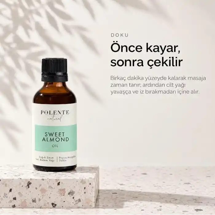 Polente Natural Tatlı Badem Yağı,%100 Saf ve Doğal, Soğuk Sıkım, 50 ml
