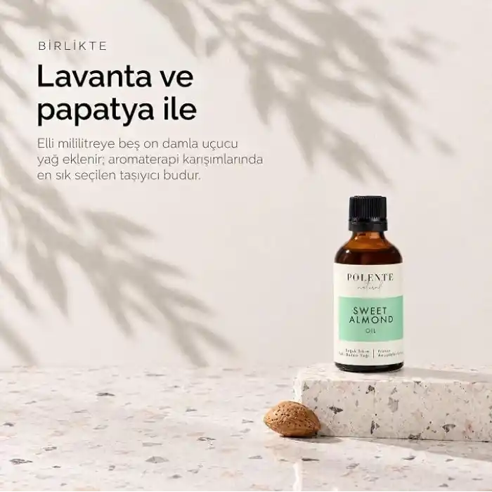 Polente Natural Tatlı Badem Yağı,%100 Saf ve Doğal, Soğuk Sıkım, 50 ml