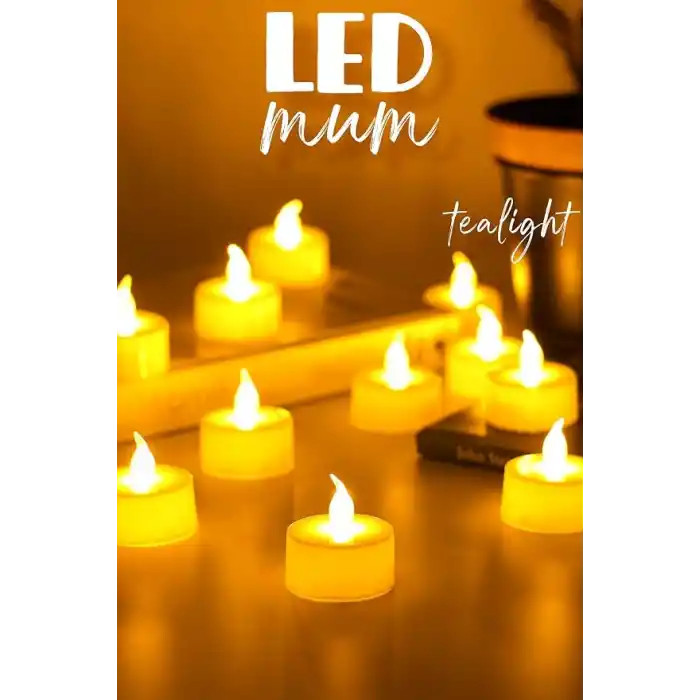 TELVESSE 24 Adet Led Mum Tealight Mini Dumansız Pilli Alevli Dekoratif Yapay Mum Işıldak Beyaz 1036-2