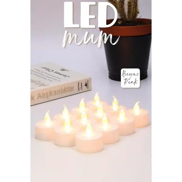 TELVESSE 24 Adet Led Mum Tealight Mini Dumansız Pilli Alevli Dekoratif Yapay Mum Işıldak Beyaz 1036-2