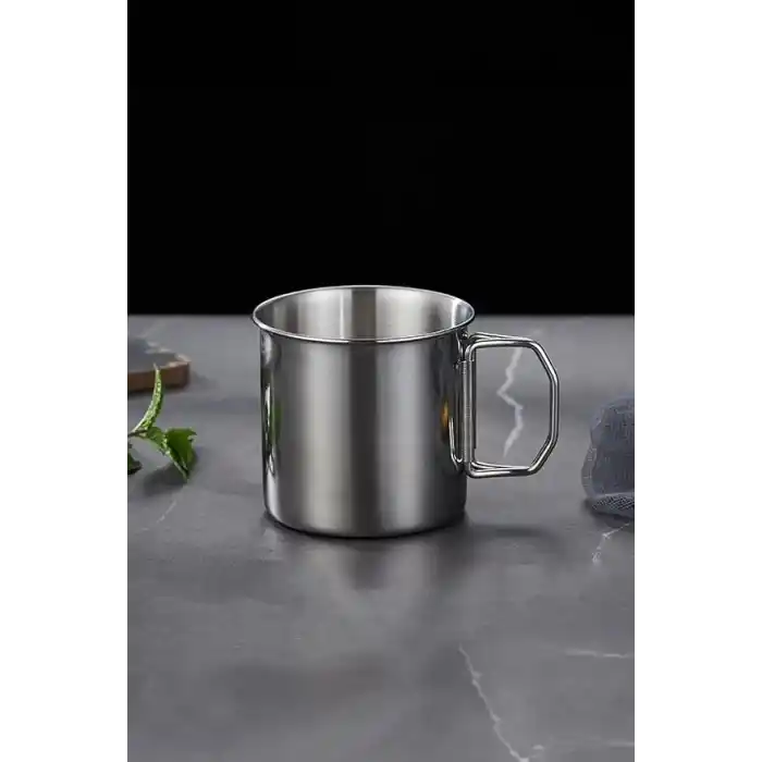 4 Adet Çelik 250 ml. Katlanır Kulp Kahve Kamp Bardağı Fincanı mt163-4