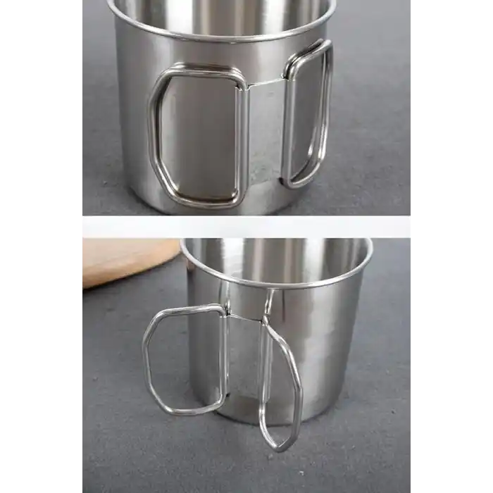 4 Adet Çelik 250 ml. Katlanır Kulp Kahve Kamp Bardağı Fincanı mt163-4