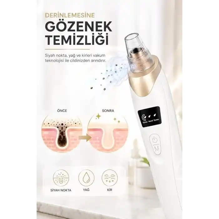 Robeve Auhma AHB01 Vakumlu Siyah Nokta Temizleme Cihazı – 3 Kademeli Emiş Gücü, 5 Farklı Başlık, USB Şarjlı Kablosuz Gözenek Temizleyici, Yağ ve Kir Temizleme, Yüz Cilt Bakım Cihazı