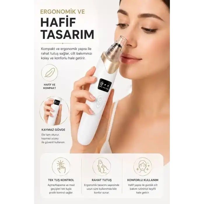Robeve Auhma AHB01 Vakumlu Siyah Nokta Temizleme Cihazı – 3 Kademeli Emiş Gücü, 5 Farklı Başlık, USB Şarjlı Kablosuz Gözenek Temizleyici, Yağ ve Kir Temizleme, Yüz Cilt Bakım Cihazı