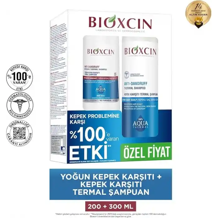 Bioxcin Aquathermal Kepek Karşıtı Termal Şampuan 300 ml + Yoğun Kepek Karşıtı Termal Şampuan 200 ml