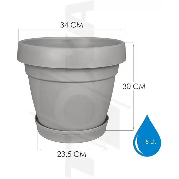 ToXA Tabaklı Delikli Plastik Çiçek Saksısı, 34 cm 15 Lt, 1 Adet, Bej