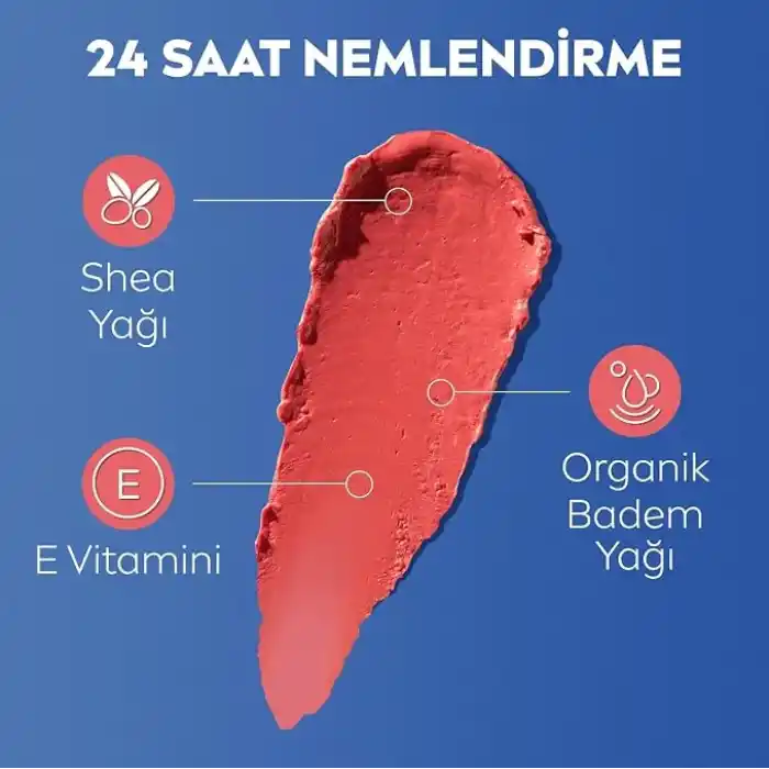 Renkli Nemlendirici Dudak Bakım Kremi Mercan 4.8gr,SPF30, Allık Etkisi, Dudak ve Yanaklar, E Vitamin