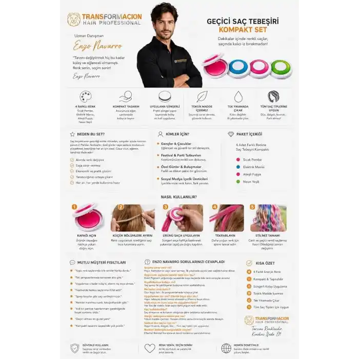 Transformacion Geçici Saç Tebeşiri: 4lü Set Yıkanabilir Renkli Saç Boyası - Parti ve Festival için Anında Tarz 714662