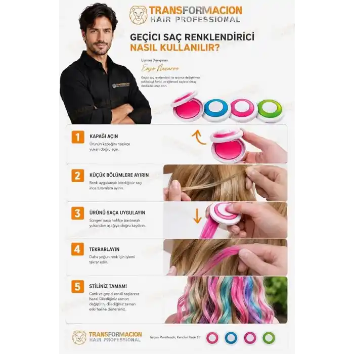 Transformacion Geçici Saç Tebeşiri: 4lü Set Yıkanabilir Renkli Saç Boyası - Parti ve Festival için Anında Tarz 714662