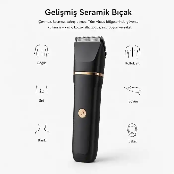 Erkek Bakım Seti Yüz Saç Sakal Vücut Tıraş Makinesi Islak Kuru IPX7 Su Geçirmez Seramik Bıçak Şarj Standlı Hassas Bölge Duşa Uygun Kablosuz Cilt Koruma Sistemi 2 Yıl Garanti