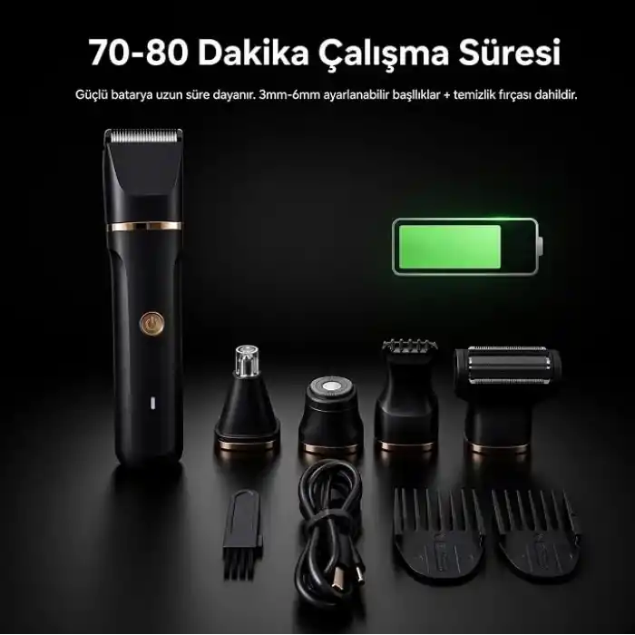 Erkek Bakım Seti Yüz Saç Sakal Vücut Tıraş Makinesi Islak Kuru IPX7 Su Geçirmez Seramik Bıçak Şarj Standlı Hassas Bölge Duşa Uygun Kablosuz Cilt Koruma Sistemi 2 Yıl Garanti