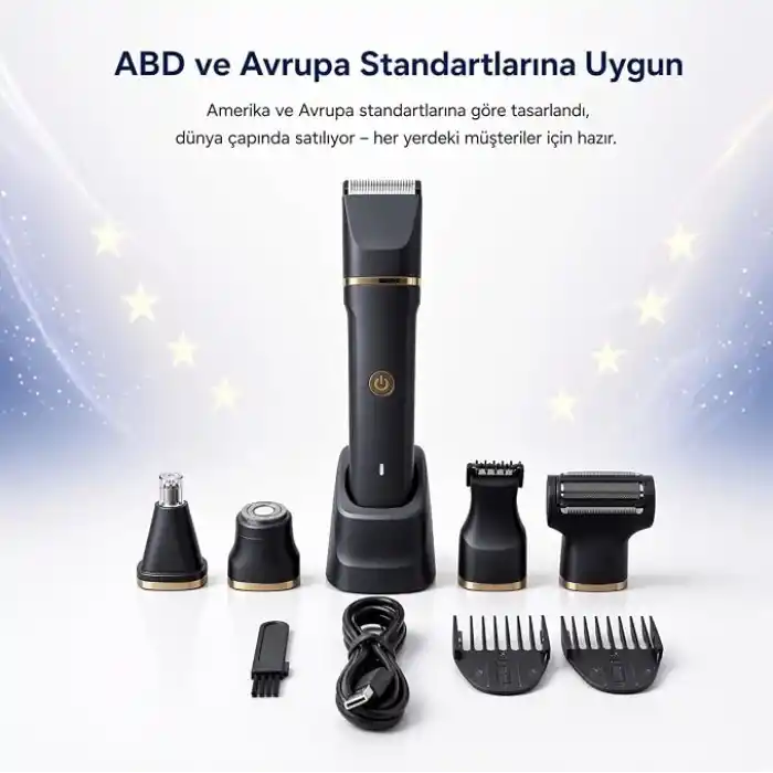 Erkek Bakım Seti Yüz Saç Sakal Vücut Tıraş Makinesi Islak Kuru IPX7 Su Geçirmez Seramik Bıçak Şarj Standlı Hassas Bölge Duşa Uygun Kablosuz Cilt Koruma Sistemi 2 Yıl Garanti