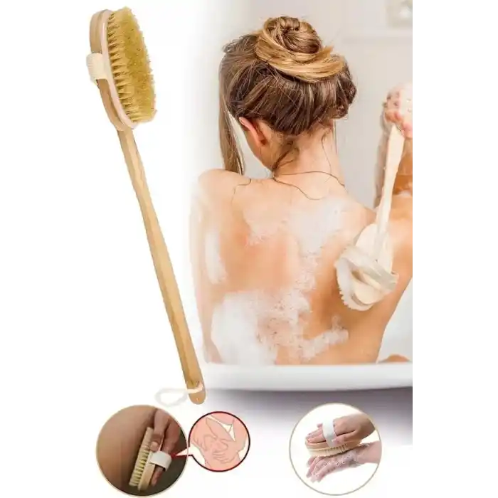 Ahşap Saplı Doğal At Kılı Selülit Fırçası Peeling Masaj Fırça Banyo Fırçası