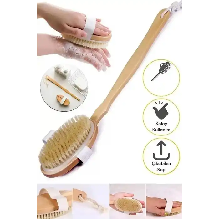 Ahşap Saplı Doğal At Kılı Selülit Fırçası Peeling Masaj Fırça Banyo Fırçası