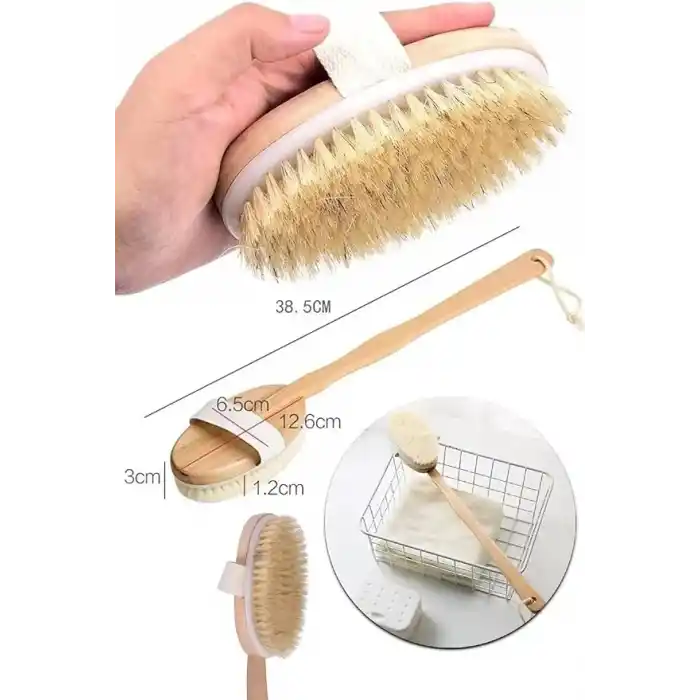 Ahşap Saplı Doğal At Kılı Selülit Fırçası Peeling Masaj Fırça Banyo Fırçası