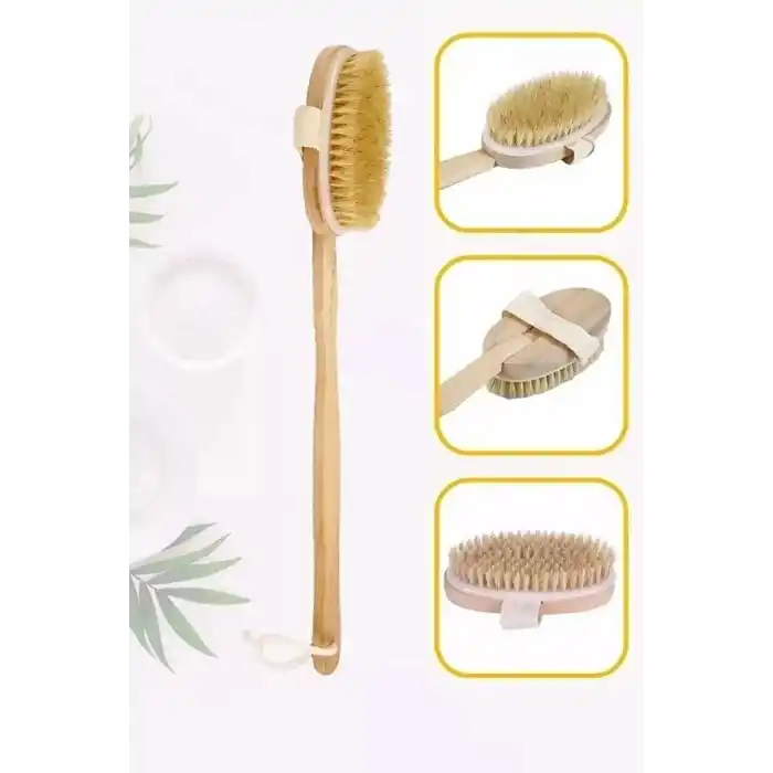 Ahşap Saplı Doğal At Kılı Selülit Fırçası Peeling Masaj Fırça Banyo Fırçası