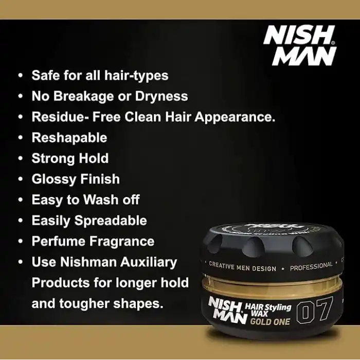 Nishman Saç Şekillendirici Wax 07 Gold One, 150 ML | Tüm Saç Tipleri | Ekstra Güçlü, Islak ve Parlak Görünüm