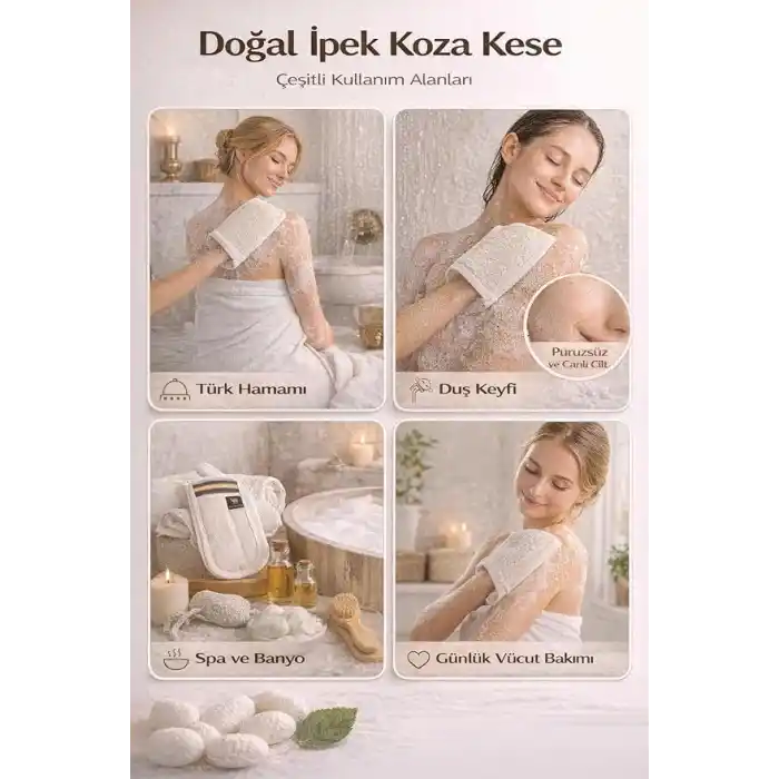 Doğal İpek Koza Kese, Geleneksel Türk Hamamı Banyo Kesesi, Ölü Deri Arındırıcı Peeling Eldiveni, Derinlemesine Cilt Temizleyici ve Masaj Etkili Spa Banyo Lifi, Pürüzsüz ve Parlak Cilt İçin Doğal İpek