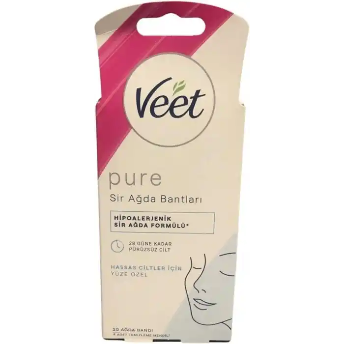 Veet Pure Hipoalerjenik Yüz İçin Parfümsüz Sir Ağda Bandı (1 x 20 Adet), Tüy Alma