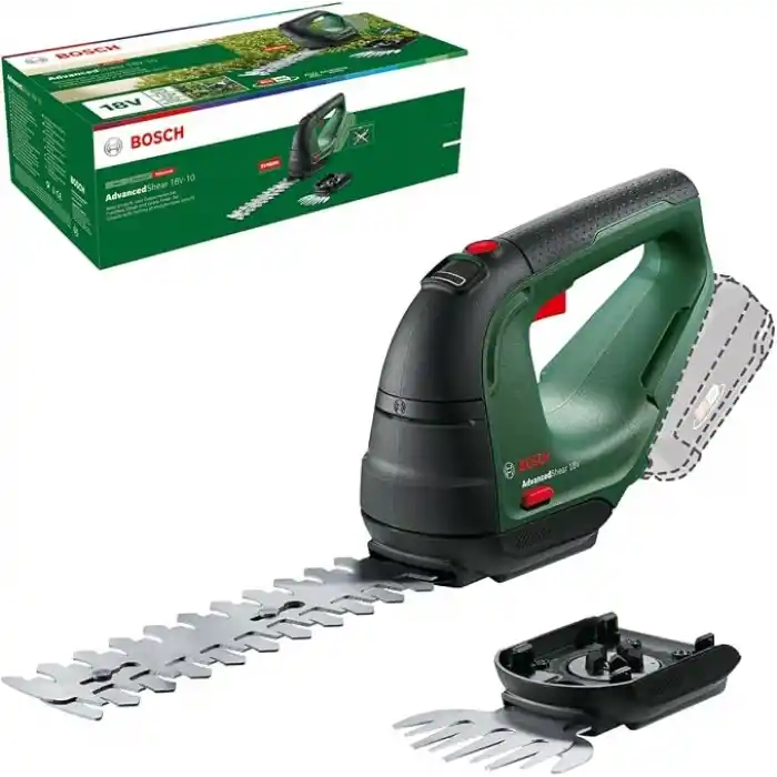 Bosch Home and Garden Bosch Akku Grasschere AdvancedShear 18V-10 (ohne Akku, 18-Volt-System, schneidet bis zu 85 m² pro Akkuladung, mit Strauch- und Grasscherenmesser, im Karton)