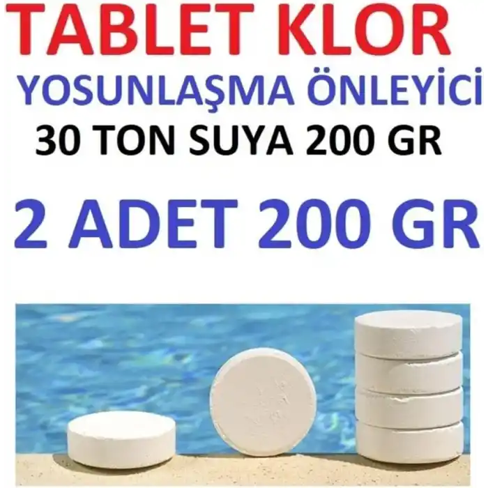 Tablet Klor 200 Gr 2 Adet Yosun Önleyici Havuz Temizleyici Havuz Tablet Kloru Su Dezenfektanı
