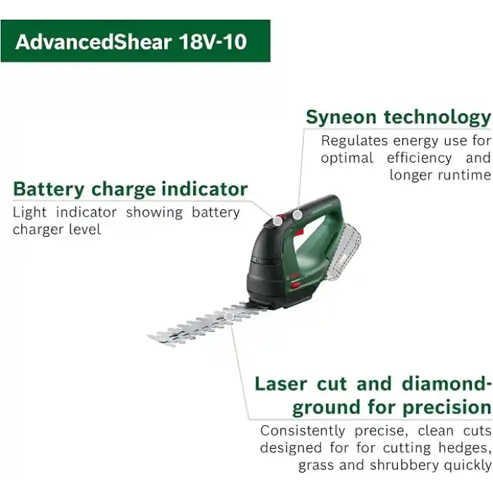 Bosch Home and Garden Bosch Akku Grasschere AdvancedShear 18V-10 (ohne Akku, 18-Volt-System, schneidet bis zu 85 m² pro Akkuladung, mit Strauch- und Grasscherenmesser, im Karton)