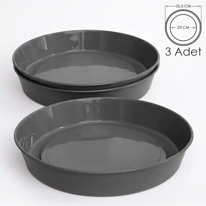 Saksı Tabağı Klasik Tabak Parlak Plastik Altlık (Antrasit, 23cm)