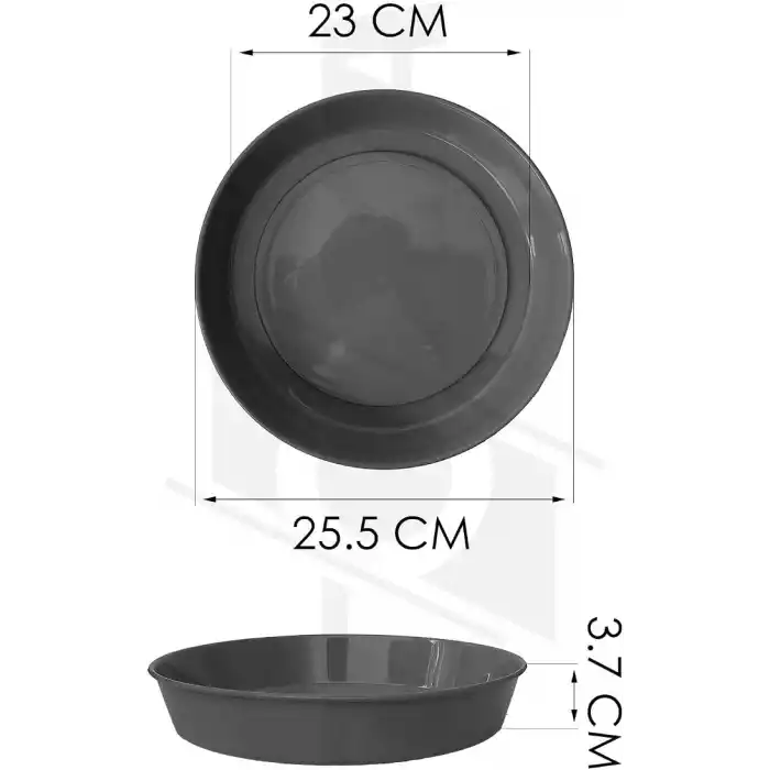 Saksı Tabağı Klasik Tabak Parlak Plastik Altlık (Antrasit, 23cm)