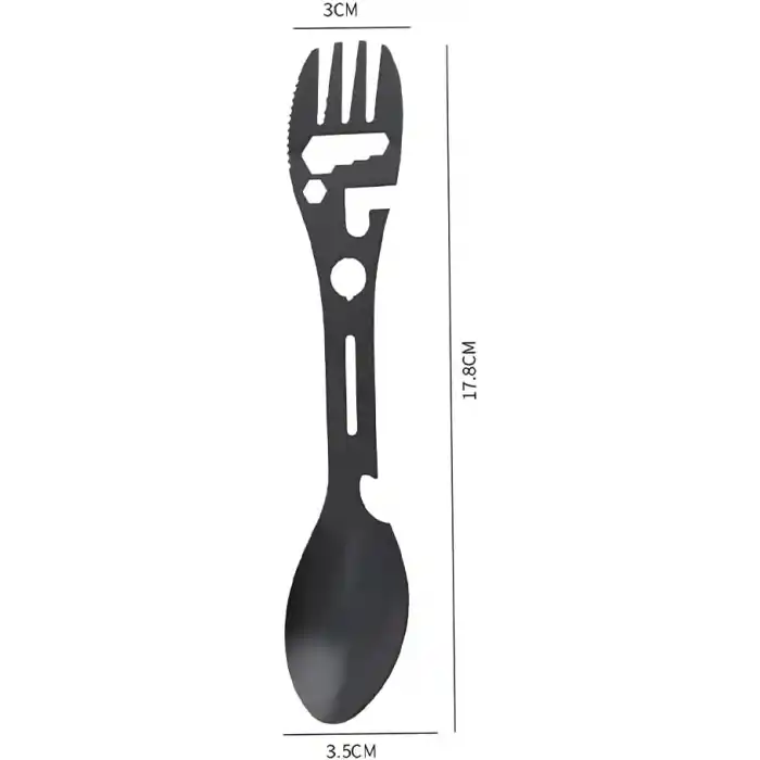 MOBEE 2li Paket 5i 1 Arada Spork Seti Paslanmaz Çelik Kamp Çatal Kaşık Bıçak Şişe Açacağı Outdoor MKMP-0044