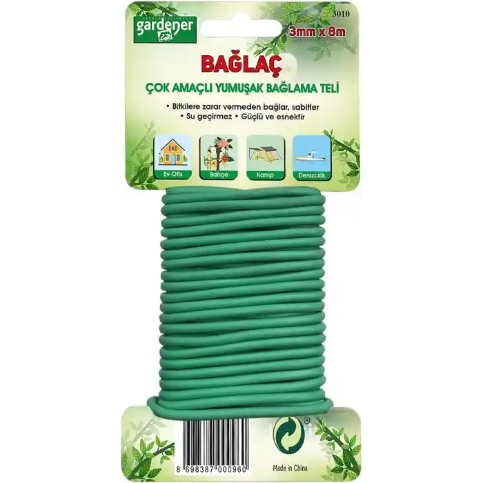 Gardener 3010 Bağlaç, Çok Amaçlı Yumuşak Bağlama Teli - 3Mm X 8M
