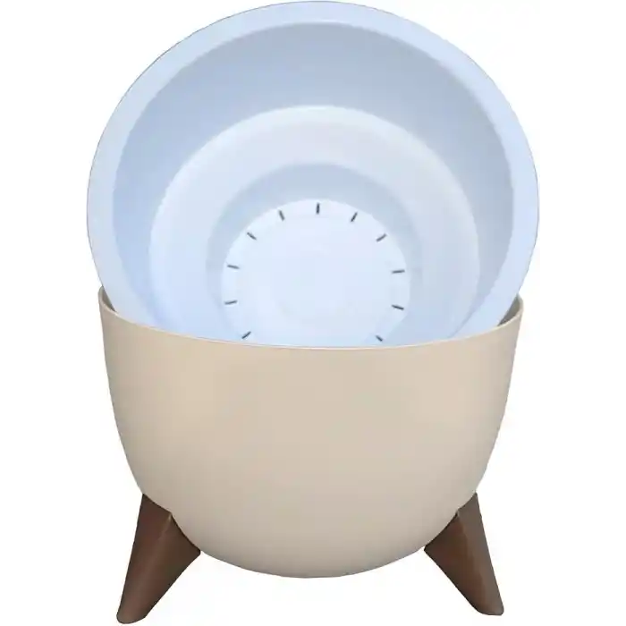 ToXA 2 Litre 19cm Küre Saksı Ayaklı Delikli Süzgeçli Plastik Çiçek Saksısı Fildişi