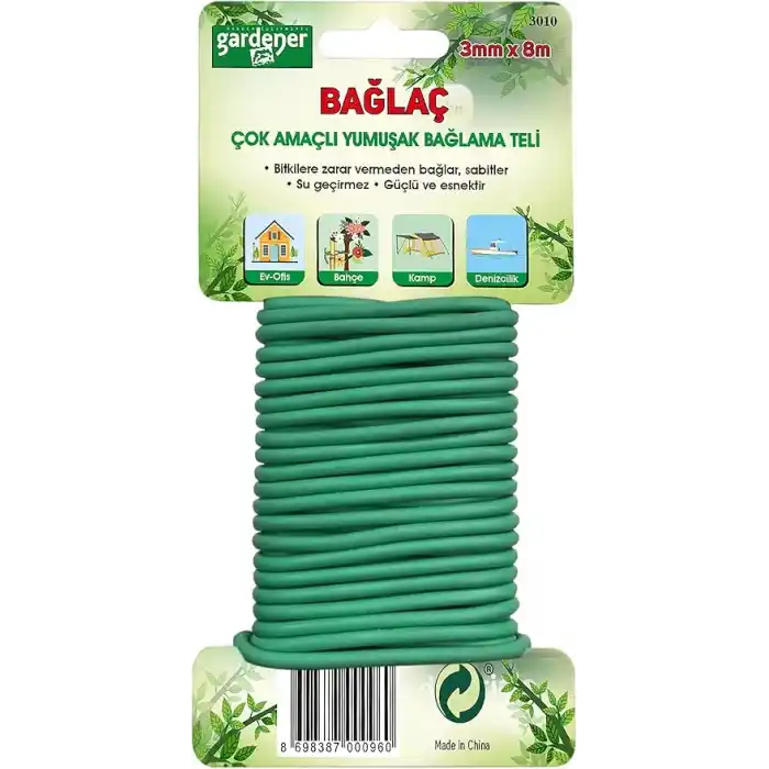 Gardener 3010 Bağlaç, Çok Amaçlı Yumuşak Bağlama Teli - 3Mm X 8M