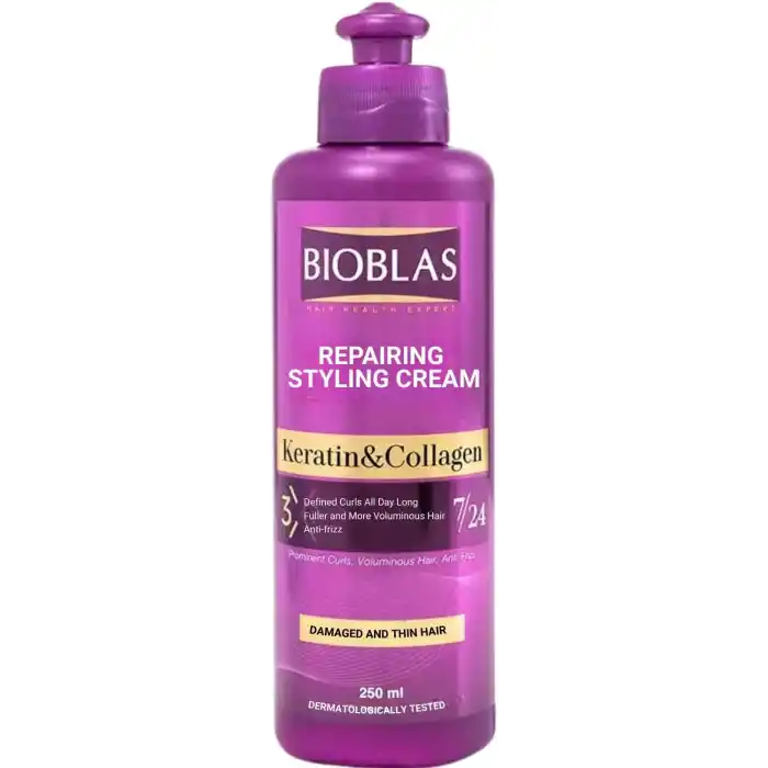 Bioblas Şekillendirici Saç Bakım Kremi – Keratin & Kolajen, belirgin bukleler için, görünür hacim ve yoğun bakım – 250 ml