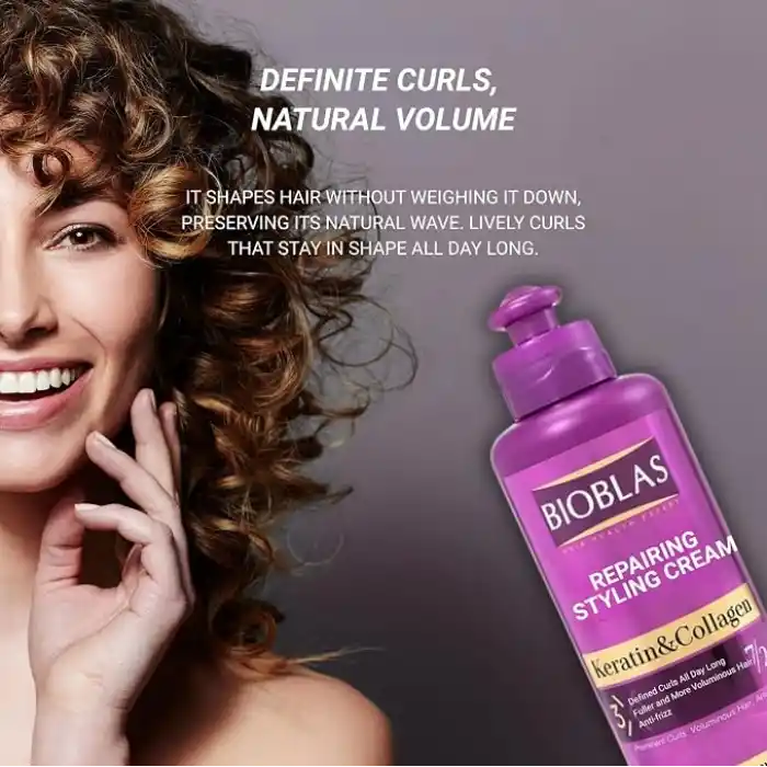 Bioblas Şekillendirici Saç Bakım Kremi – Keratin & Kolajen, belirgin bukleler için, görünür hacim ve yoğun bakım – 250 ml