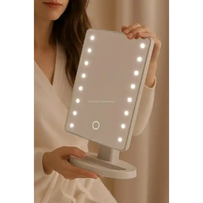 Busstier Led Işıklı Makyaj Aynası Dokunmatik 3 Işık Modlu Ayarlanabilir Oynar Başlıklı Masa Üstü Ayna Beyaz Işık Gün Işığı Sıcak Işık