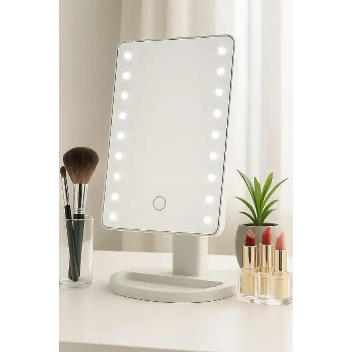 Busstier Led Işıklı Makyaj Aynası Dokunmatik 3 Işık Modlu Ayarlanabilir Oynar Başlıklı Masa Üstü Ayna Beyaz Işık Gün Işığı Sıcak Işık