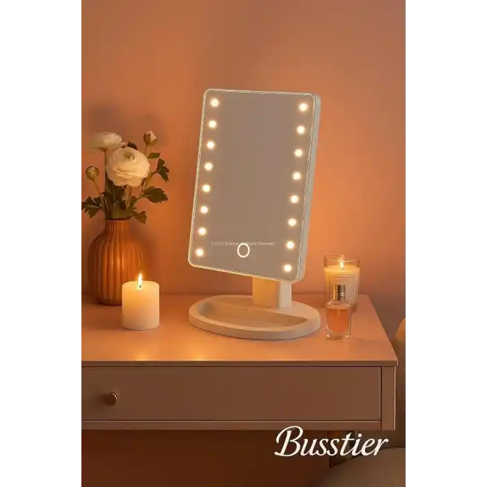 Busstier Led Işıklı Makyaj Aynası Dokunmatik 3 Işık Modlu Ayarlanabilir Oynar Başlıklı Masa Üstü Ayna Beyaz Işık Gün Işığı Sıcak Işık