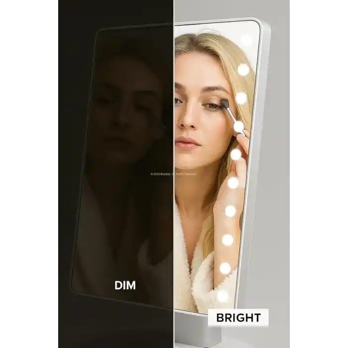 Busstier Led Işıklı Makyaj Aynası Dokunmatik 3 Işık Modlu Ayarlanabilir Oynar Başlıklı Masa Üstü Ayna Beyaz Işık Gün Işığı Sıcak Işık