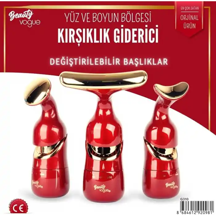 Titreşimli Yüz ve Boyun Kırışıklık Giderici Masaj Aleti - 3 Farklı Başlık, Titreşimli Cilt Sıkılaştırıcı, Boyun ve Gıdı Zayıflatıcı Etki, Kablosuz Cilt Güzelleştirme Cihazı