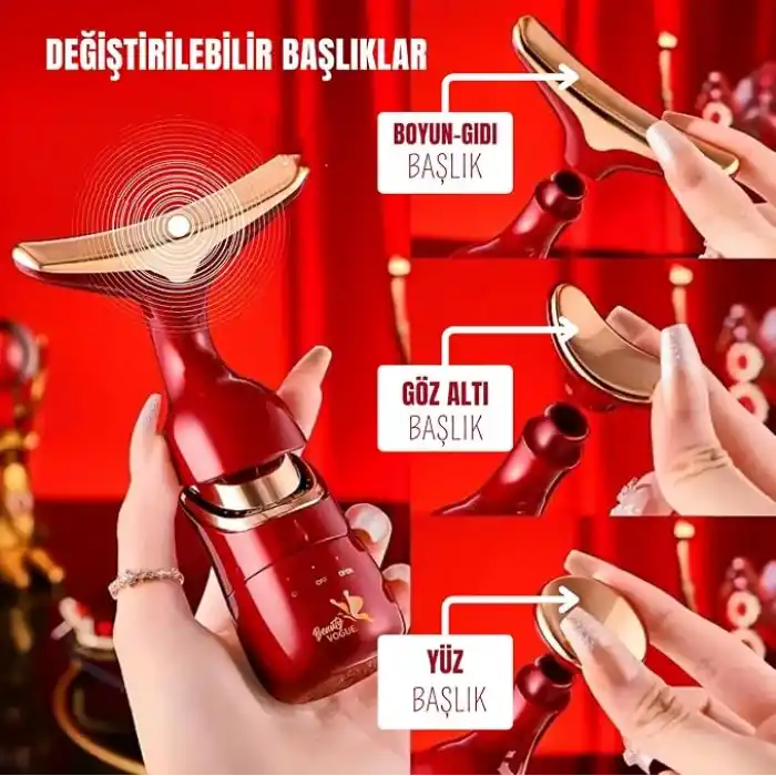 Titreşimli Yüz ve Boyun Kırışıklık Giderici Masaj Aleti - 3 Farklı Başlık, Titreşimli Cilt Sıkılaştırıcı, Boyun ve Gıdı Zayıflatıcı Etki, Kablosuz Cilt Güzelleştirme Cihazı