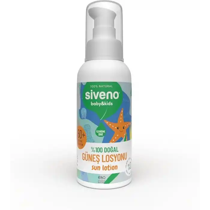 Siveno%100 Doğal Çocuk Güneş Losyonu Leke Karşıtı Nemlendirici Bitkisel Vegan UVA UVB SPF 50+ 100 ml
