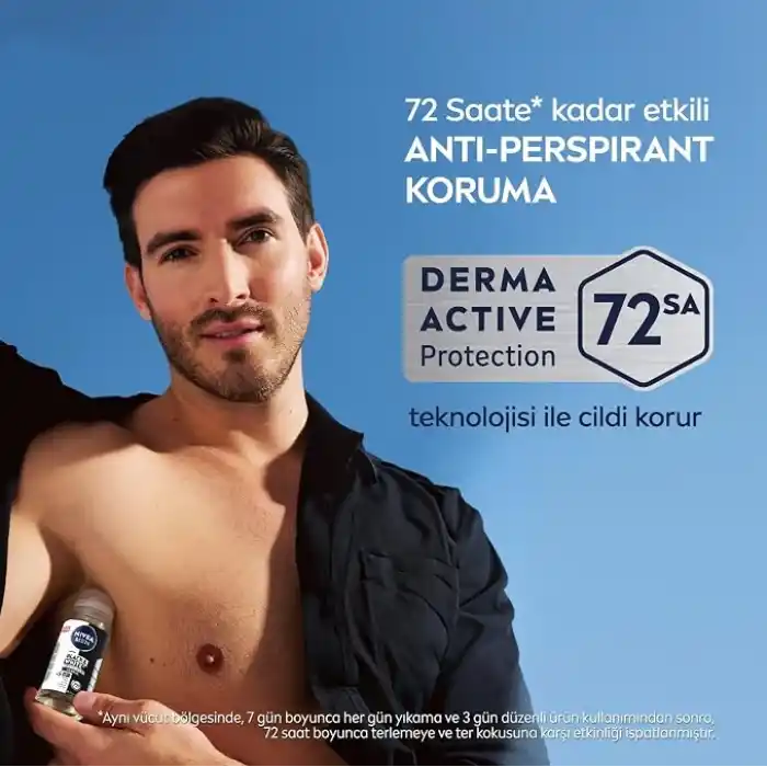 NIVEA MEN Erkek Roll on Deodorant Black&White Invisible Güçlü Etki 50ml x3 Adet, Ter ve Ter Kokusuna Karşı 48 Saat Anti-perspirant Koruma, İz Bırakmayan Formül
