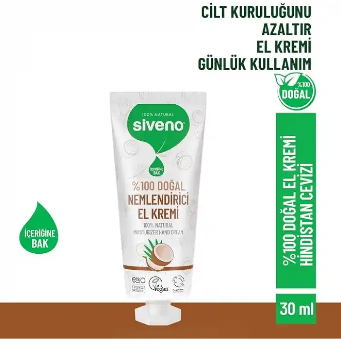Siveno%100 Doğal El ve Vücut Kremi Hindistan Cevizi Avokado Yoğun Nemlendirici Onarıcı Vegan 30 ml