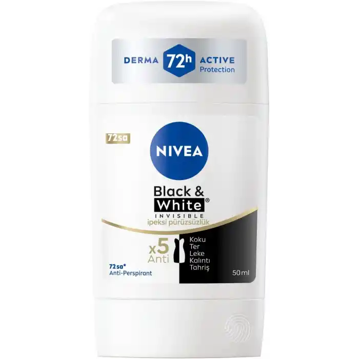 NIVEA Kadın Stick Deodorant Black&White Invisible İpeksi Pürüzsüzlük 72 Saat Anti-Perspirant Koruma, 50 ml