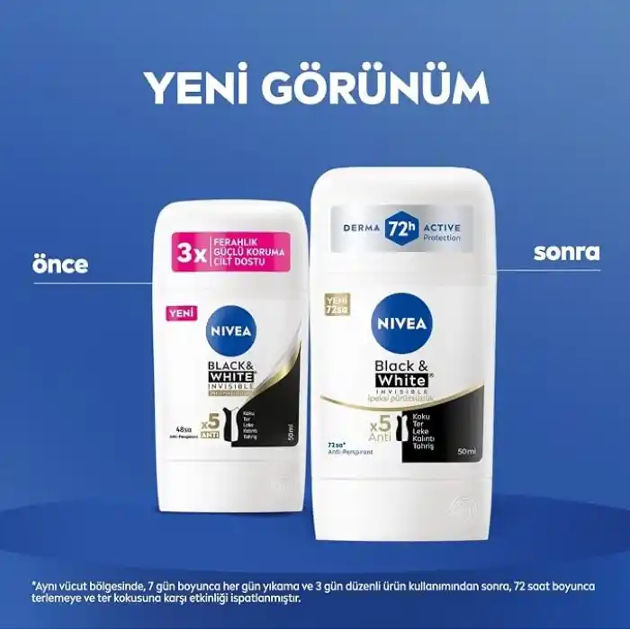 NIVEA Kadın Stick Deodorant Black&White Invisible İpeksi Pürüzsüzlük 72 Saat Anti-Perspirant Koruma, 50 ml