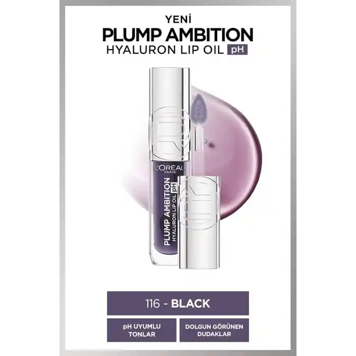 LOreal Cosmetics Plump Ambition Hyaluron Lip Oil pH Dudak Parlatıcısı - 116 Black