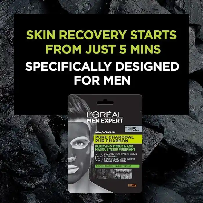 LOréal Paris Men Expert Pure Charcoal Arındırıcı Kağıt Yüz Maskesi, 1 Adet, 30 g
