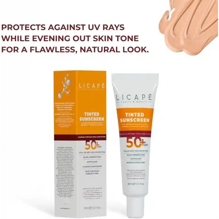 Licape Yüksek Koruma Tinted Güneş Kremi SPF 50 – Kapatıcı Etkili, Cilt Tonu Eşitleyici, Nemlendirici ve Suya Dayanıklı Güneş Koruyucu – 40 ml